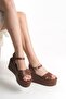 Greenhouse; Women's Dark Brown Open Toe and Back, 7.5 cm Wedge Sandals