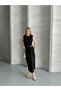 Women's Black Stone Detailed Slit Stylish Midi Linda Dress - 4