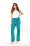 Women's Large Size Green Side Pocket Belted Waist Lycra Classic Pants 65N37568 - 8