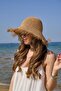 Hand Knitted Fringed Straw Hat Camel - 2