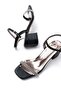 S-890 Black Double Banded Stone Thick Heeled Women's Shoes - 5
