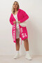 Large Size Hooded Long Sleeve Letter Printed Pocketless Cardigan 303983 - 2
