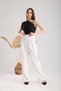Yüksel High Waist Velcro Palazzo White Trousers for Women - 3
