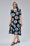 Women's Dress with Short Sleeve Wide Black with Blue Mink Flowers - 4