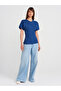 31585 100% Cotton Drape Detailed T-Shirt-Indigo - 4