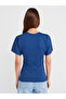 31585 100% Cotton Drape Detailed T-Shirt-Indigo - 2