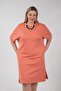 210105 Women's Crew Neck Dress with Pockets Orange - 3