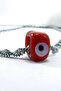 Handmade Red Glass Evil Eye Beaded Silver Color Steel Burma Necklace - 4