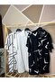 Black - White Color 3-Piece Patterned Viscose Men's Shirt - 2