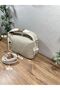 Linen Medium Size Women's Hand and Shoulder Bag with Gold Lock Accessories - 4