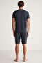 Men's Short Sleeve Navy Blue Shorts Pajama Suit C0T1N4Otf - 4