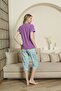 Mother Daughter Short Sleeve Crew Neck Printed Lemon Purple Pajamas Set - 4
