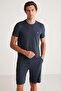 Men's Short Sleeve Navy Blue Shorts Pajama Suit C0T1N4Otf - 2