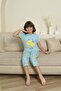 Mother Daughter Short Sleeve Crew Neck Printed Lemon Blue Pajamas Set - 3