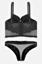 Lirio Shiny Stone Detailed Micro Bustier Panty Set - Padded - Lace -2716-Black - 2