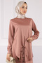 Dusty Rose Satin Suit with Front Tie Tunic Skirt - 4