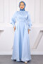 Baby Blue Side Tie Sleeve Detailed Evening Dress - 2