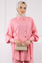 Pink Modal Tunic Trousers Suit with Lace-Up Sleeves and Waist - 3