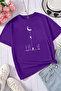Unisex Moon Saturn Printed Relaxed Cut Purple T-Shirt