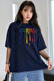 Unisex Iceberg Printed Relaxed Cut Navy Blue T-Shirt - 3