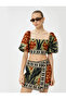 Women'S Brown Design Square Neck Crop Blouse - 3