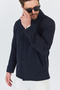 Men's Navy Blue Cotton Safari Summer Coat - 5