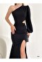One Sleeve Deep Slit Crepe Evening Gown Evening Dress - 2