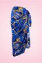 Navy Blue Yellow Marbling Patterned Long Pareo Satin Women's Beach Dress New Season