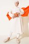 Asymmetrical Striped Long Linen Shirt Orange - 2