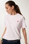Heart Embroidered Cotton Knitted T-Shirt Pudra Lus0145 - 3