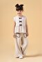 Girl's Linen Beige Bow Flounce Long Pants Double Set