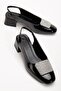 Large Size Women's Low Heeled Shoes Black Square Stone Open Heel