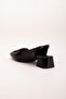 Large Size Women's Low Heeled Shoes Black Square Stone Open Heel - 5