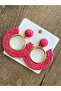 Bohemian Style Handmade Pink Raffia Earrings - 2