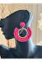 Bohemian Style Handmade Pink Raffia Earrings