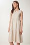 Women's Cream Sleeveless Basic Summer Knitted Dress Cr00479 - 7