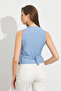Women's Blue Linen Lined Vest TW60046 - 4