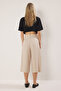 Bej Keten Görünümlü Culotte Pantolon TWOSS25PL00079 - 4