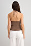 Açık Kahverengi Pamuklu İnce Gabardin Halter Yaka Dokuma Bluz TWOSS25BZ00536 - 6