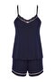Lacivert Dantel ve Kurdele/Fiyonk Detaylı Şortlu Örme Pijama Takımı THMSS25PT00059 - 6