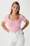 Women Favor Lux Touch Soft Texture U-Neck Pink Blouse - 7