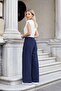 Women's Silky Textured Modal High Waist Side Pockets Elastic Back Wide Leg Loose Palazzo Trousers-Navy - 7