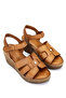 Women's Genuine Leather Tan Leather Heeled Sandals - 2