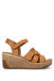 Women's Genuine Leather Tan Leather Heeled Sandals