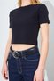 Women's Black (25608) Crew Neck Low Sleeve Full Lycra Ribbed Crop T-Shirt - 6
