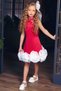 Girl's Stand-Up Collar Pearl Detail Zero Sleeve Skirt 3D Rose Embroidered Slim Cut Fuchsia Dress