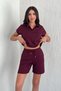 Women's Modal Fabric Seasonal Shorts Suit-Burgundy - 5