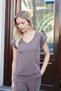 Women's Modal Silky Lycra Fabric V-Neck Double Sleeve Epaulettes Slits on the Sides T-Shirt Blouse-Brown - 3