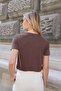 Women's Quality Modal Fabric Crew Neck Button Accessory Short Sleeve T-Shirt Blouse-Brown - 7