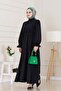 Henna Dress with Flounces and Belted Sleeves-Black - 3